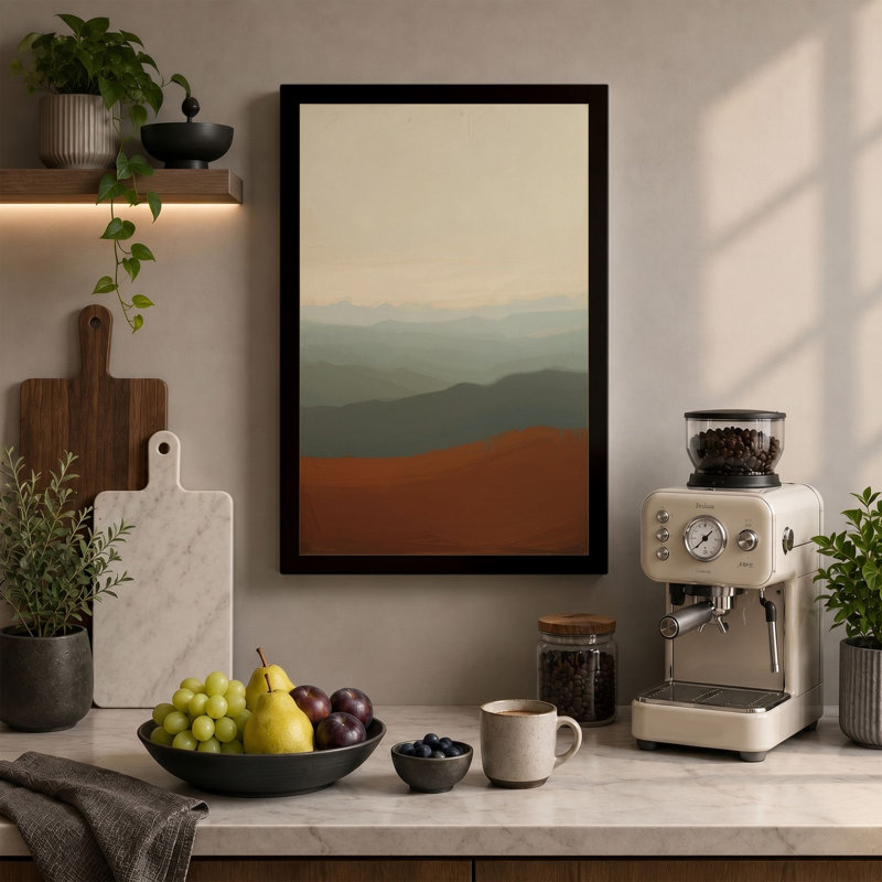 Mountains at Distance Scandinavian - Wrapped Canvas, 30x20 - 76.2 x 50.8 cm, Black Border