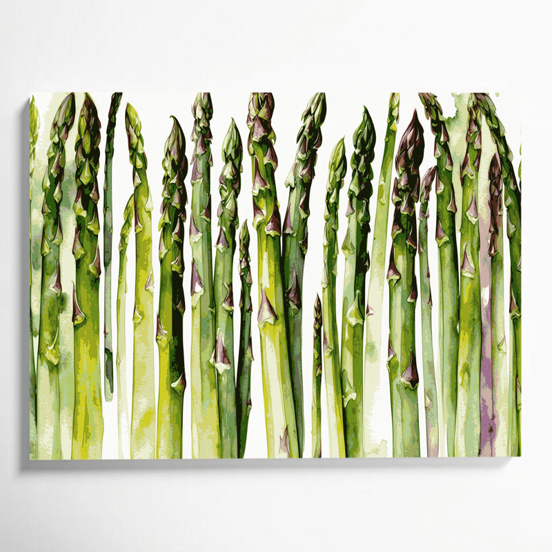 Art végétal sur toile vert légumes asperge, H 11 po x l 14 po