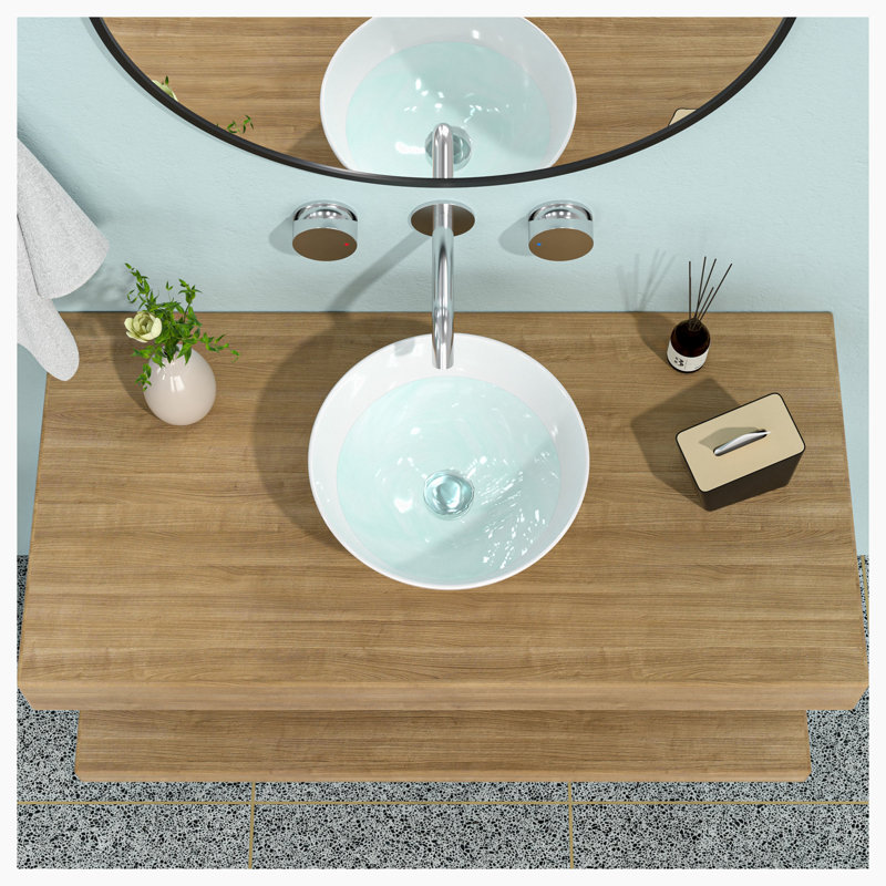 Hewei 13'' White Ceramic Circular Vessel Bathroom Sink