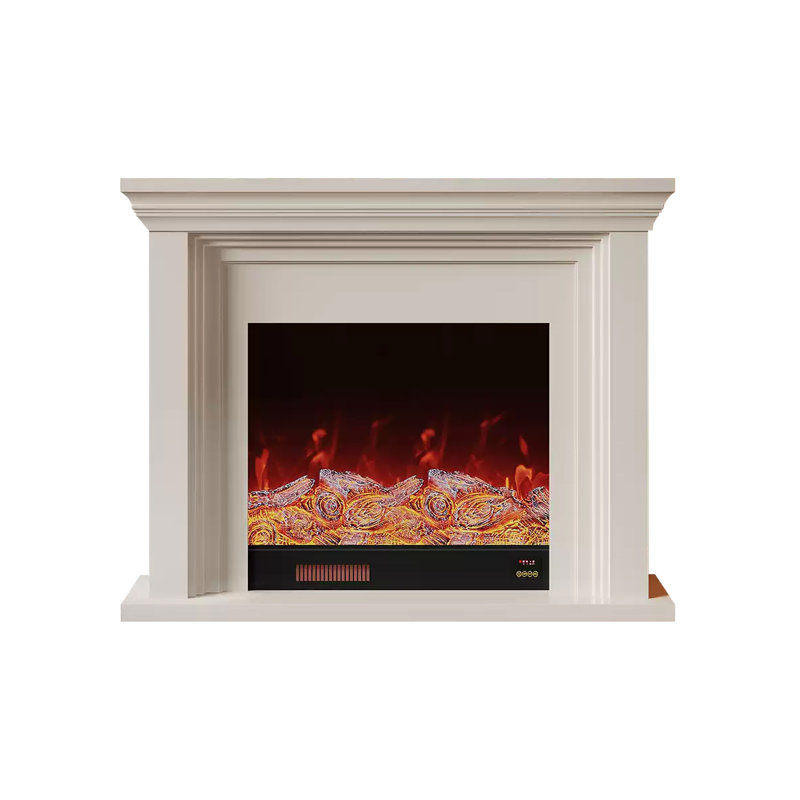 White Solid + Manufactured Wood Freestanding Fireplace, White