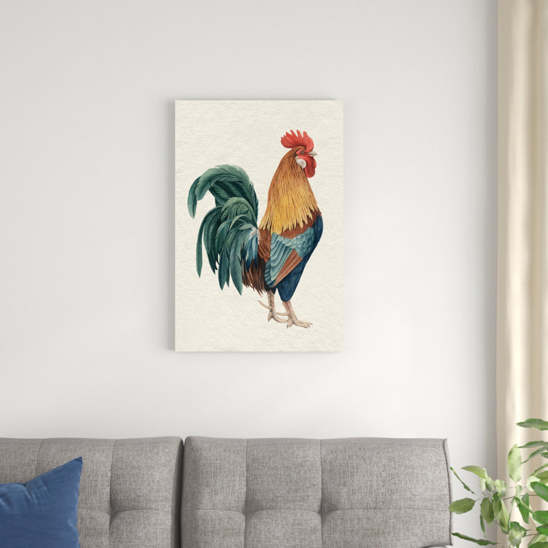 «Watercolor Rooster I» par Grace Popp - peinture sur toile tendue, H 30 po x l 20 po