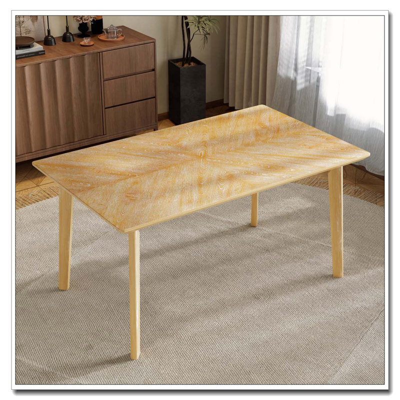 Rectangular Dining Table for 6 Person, Natural Wood Wash