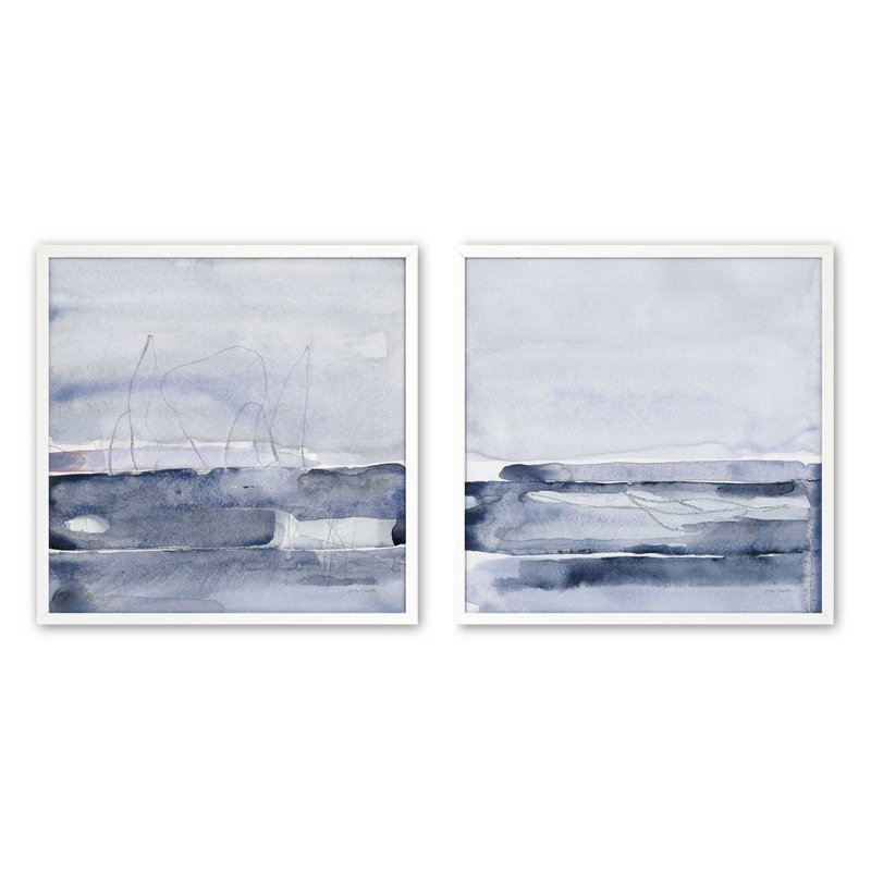 Indigo Drift, ensemble de 2 reproductions d'art, 20 po x 20 po, Blanc opaque