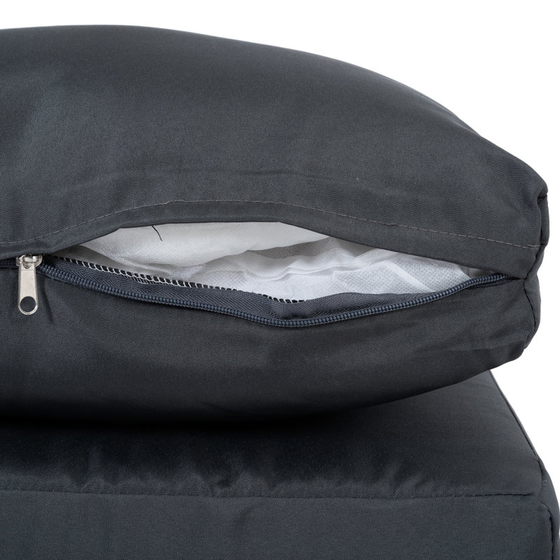 Pe d'extérieur avec coussins gris et table - Mobilier imperméable, pour la vie de patio