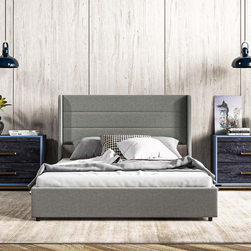 Structure de lit plateforme tapissier avec tiroirs de rangement, Lit double