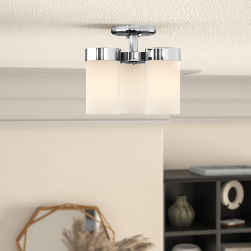Plafonnier semi-encastré 3 lumières 11,75 po Preston, Chrome poli