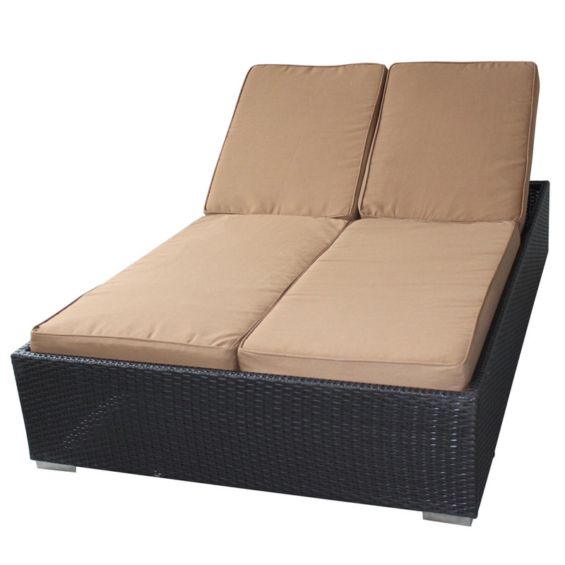 Evince Traditional Two-Seater Outdoor Espresso Wicker Patio Chaise Recliner, Mocha