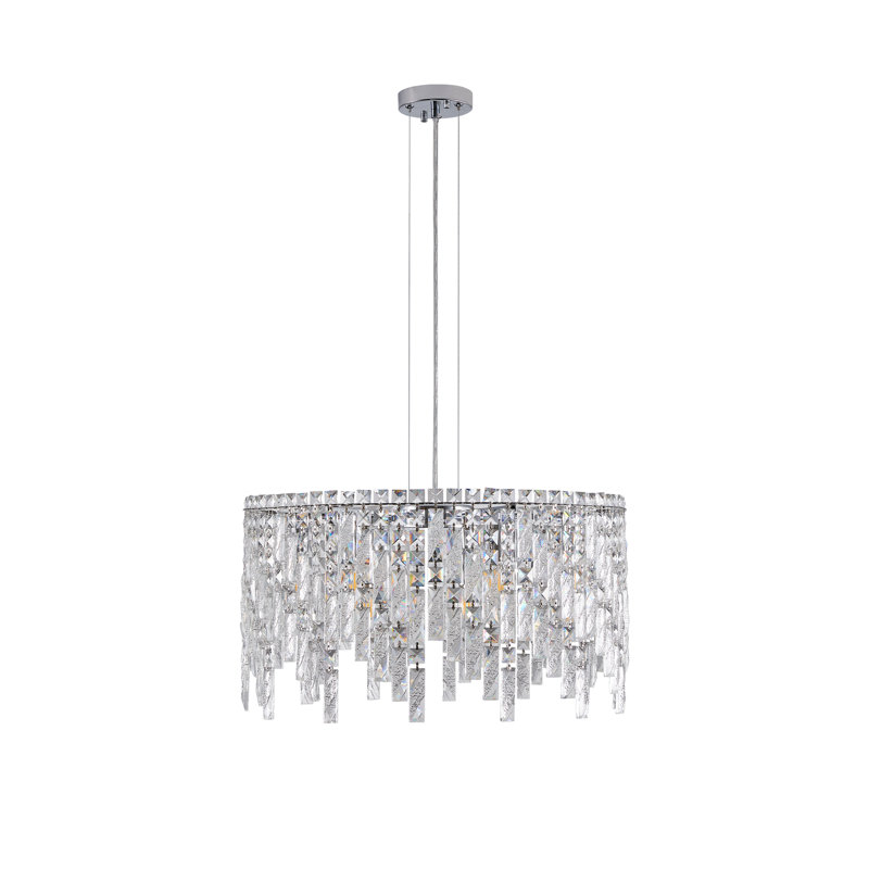 Lustre en cristal chromé avec frange circulaire perlée, glam moderne, 9 lumières