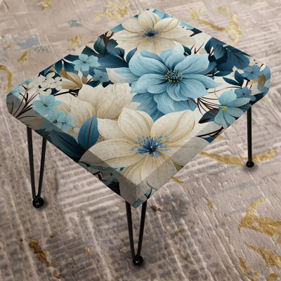 Blue Coastal Harmony Floral Pattern II - Floral Rectangle Ottoman