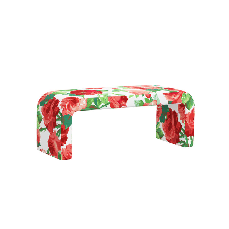 Holland Red from Scalamandre Crafted by Cloth & Company Bench, Scm Cabbage Rose Coral Ivory Linen