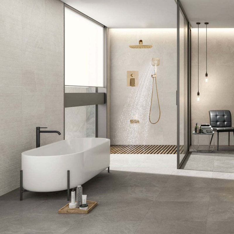 Complete Shower System with Rough in-Valve, Brushed Gold