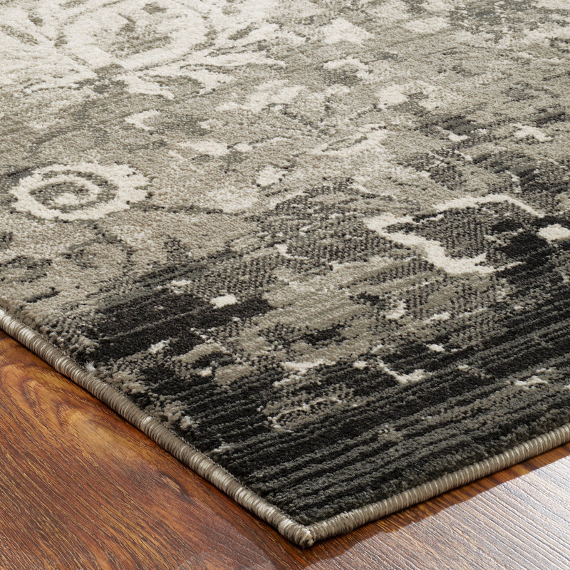 Tebikerei Abstract Area Rug in Ivory/Black, Rectangle 7'9" x 9'9"