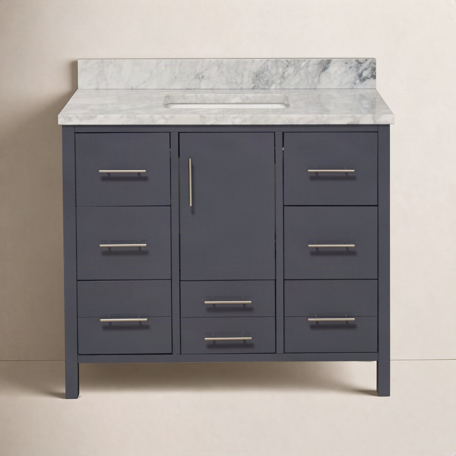 Kiara 42" Carrara Marble Single Bathroom Vanity, Charcoal Gray, Carrara Marble