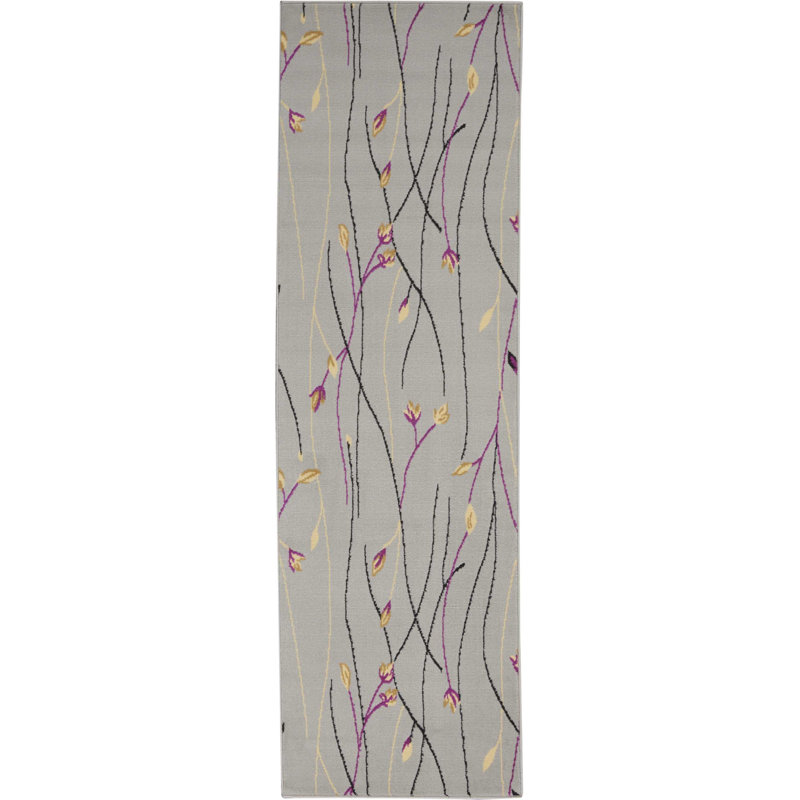 Aratrika Floral Gray Area Rug, Runner 2'3" x 7'6"