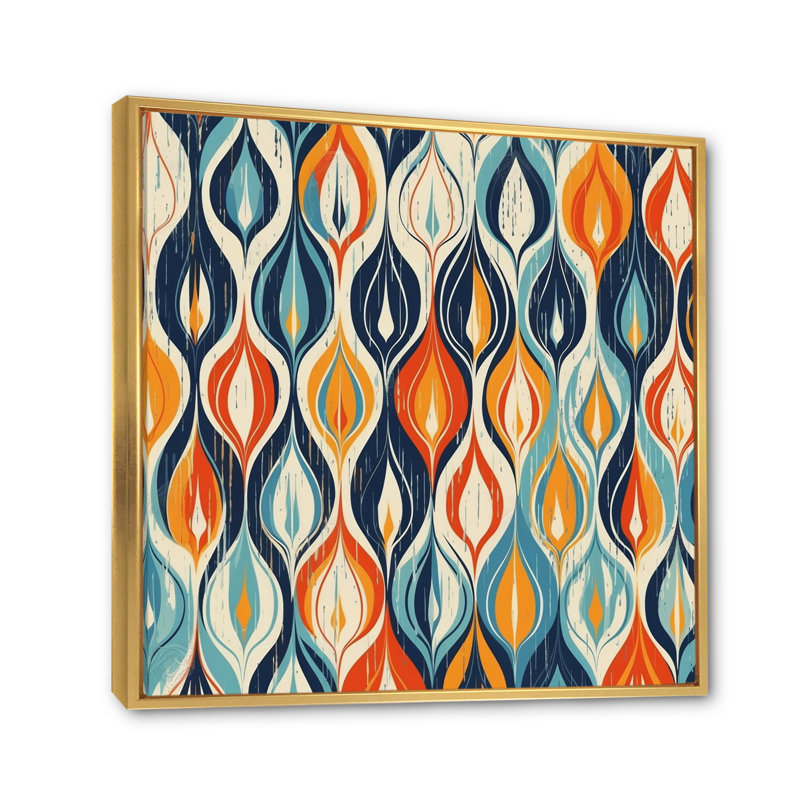 Symphonie botanique orange et bleue III sur toile, H 24 po x l 24 po x P 1 po, Cadre flottant doré