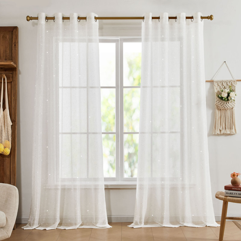 Ensemble de 2 voilages transparents à broderie argentée avec œillets, L 52 po x L 45 po
