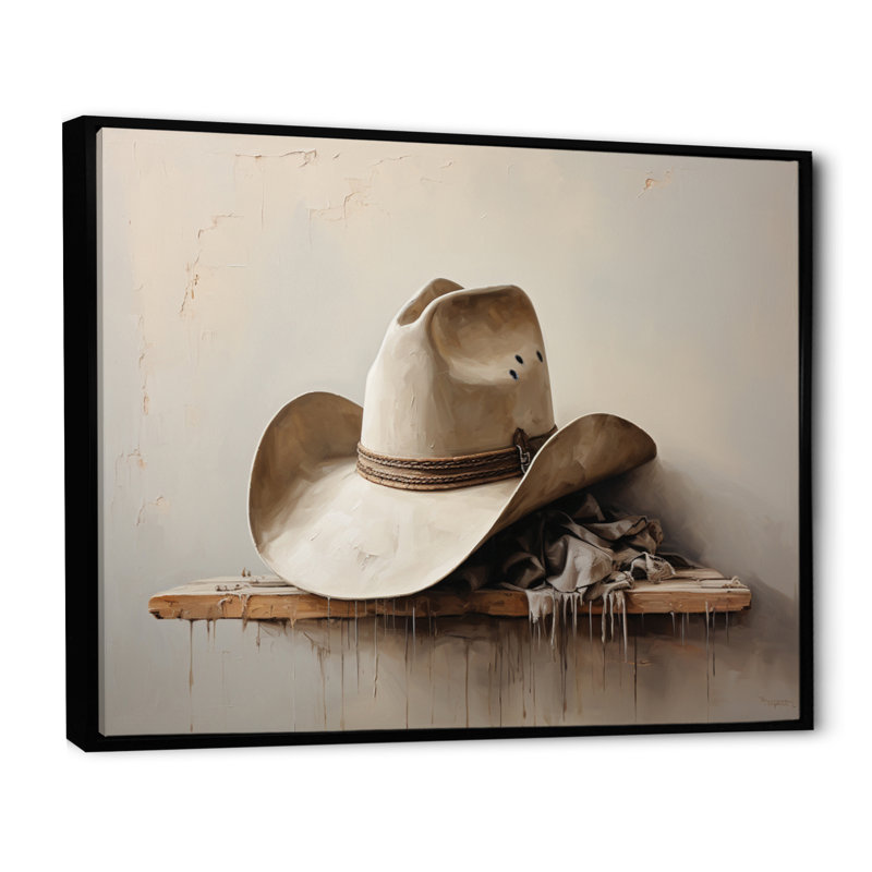Malvin, chapeau de cowboy style minimaliste I - Cowboys, art mural, Cadre flottant noir, H 16 po x l 32 po x P 1 po
