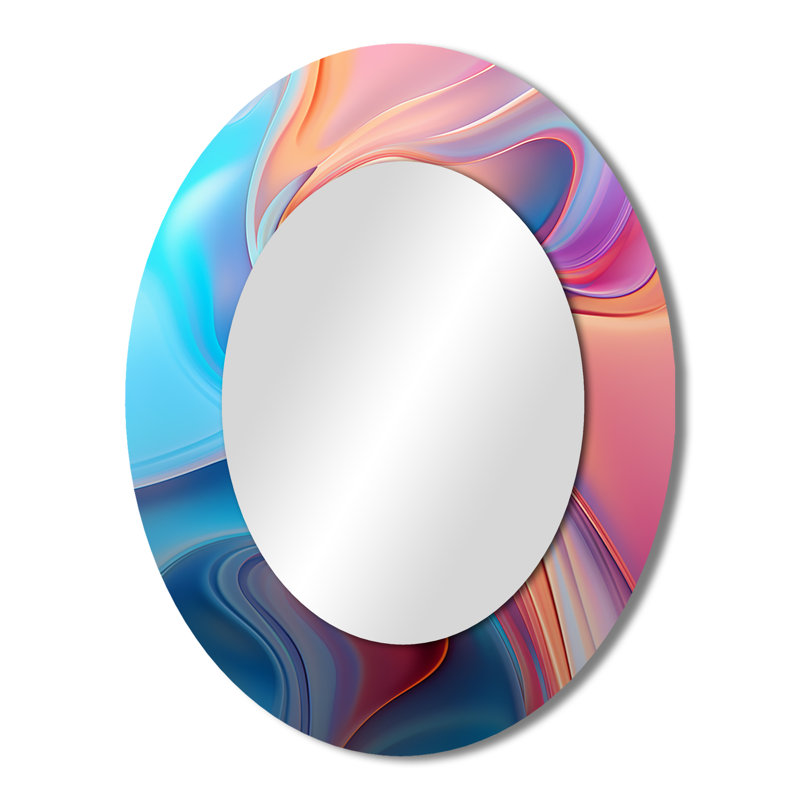 Transitional Pink And Blue Shapes I - Modern Oval Wall Mirror, 43" x 33"