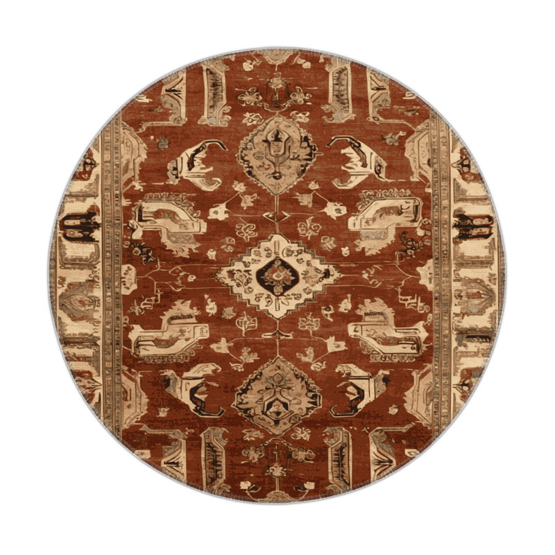 Tapis d'intérieur et d'extérieur brun Persian, Rond 5 pi