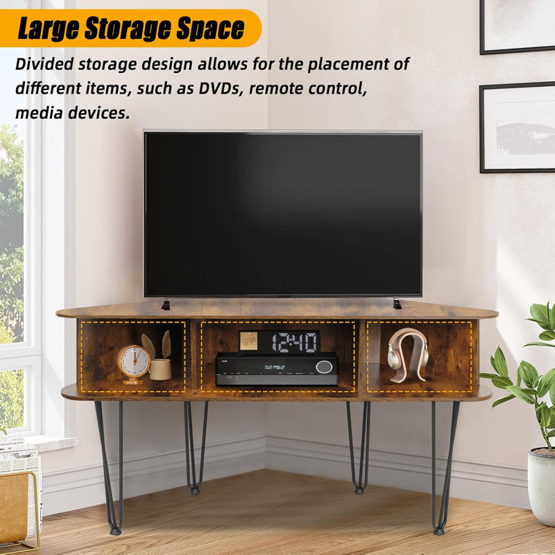 Meuble télé d'angle pour téléviseur de 50 po, Noir / brun