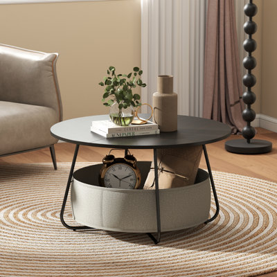 Barret Round Coffee Table With Storage Fabric Basket by Ebern Designs