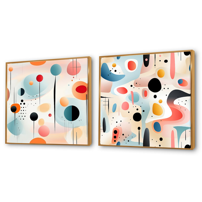 Connon - Ensemble de 2 collages carrés à formes abstraites, Cadre flottant doré, H 16 po x l 33 po