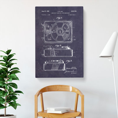 Record Player Patent Dark - Wrapped Canvas Print