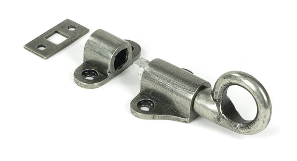 Fanlight Catch with Two Keeps, Pewter Patina