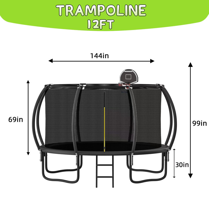 Tranpoline 12 pi pour enfants avec filet de sécurité Tranpoline récréative pour adultes Approuvé ASTM Tranpoline pour la cour extérieure avec panier de basketball