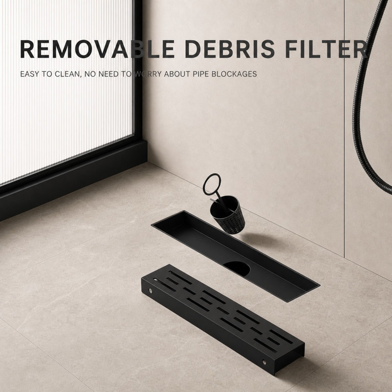 Majesta 12" Matte Black linear grid drain, Matte Black