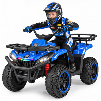 VTT Alex 24V pour enfants, 4 roues électriques pour les enfants de 3 à 6 ans, deux moteurs de 100 W, 2 vitesses, lumières RVB, siège réglable, musique MP3 et rangement arrière, capacité de 110 lb