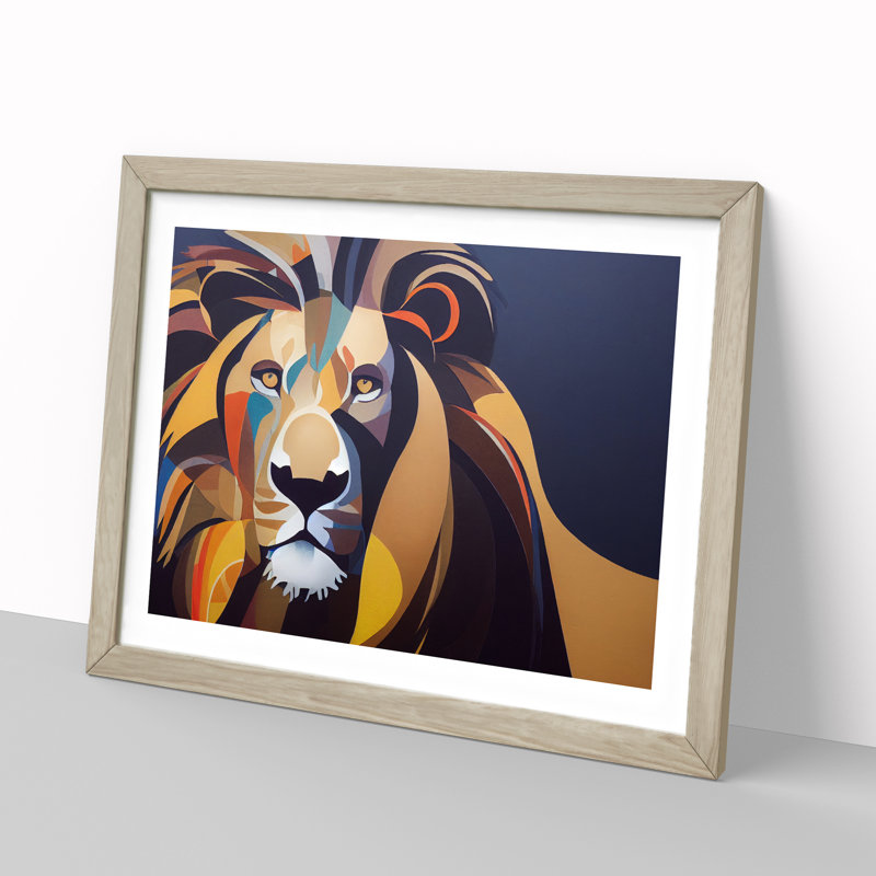 Intense Lion - Framed Print, 34cm H x 46cm W x 2cm D, Oak