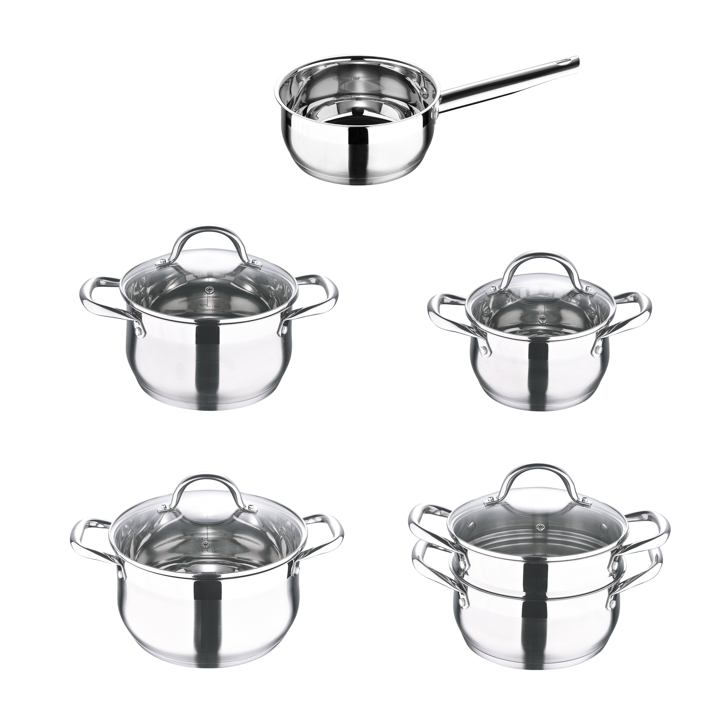 Bergner Essentials Stainless Steel Saucier Pot With Tempered Glass