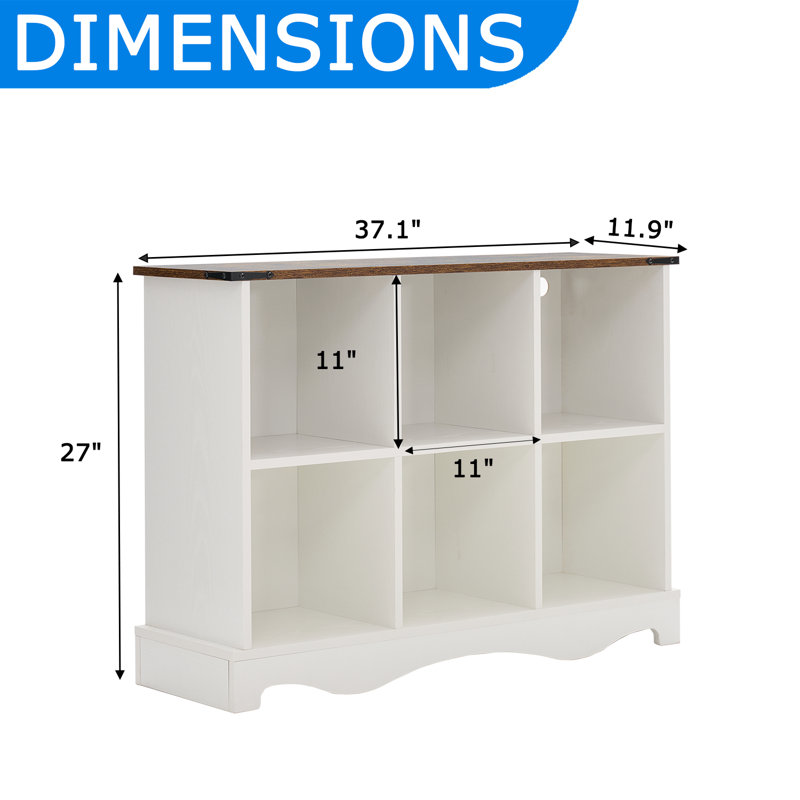 6 Cube Bookcase, Storage Organizer Bookshelf With LED Lights, Modern Farmhouse Wood Bookcase For Living Room, Bedroom, Home Office, White