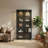 Glass Display Cabinet, 39.4" W — Black Aluminum Frame, Sliding Doors & LED Lights