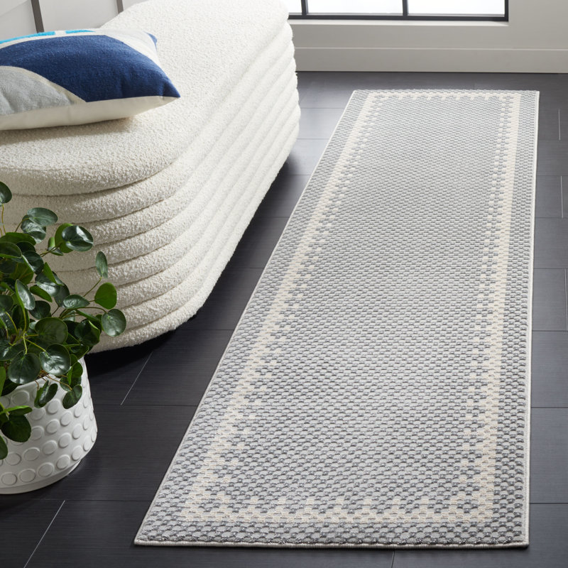 Tapis géométrique gris / beige en polyester / polypropylène tissé à la machine, Tapis de couloir 2 pi 3 po x 8 pi