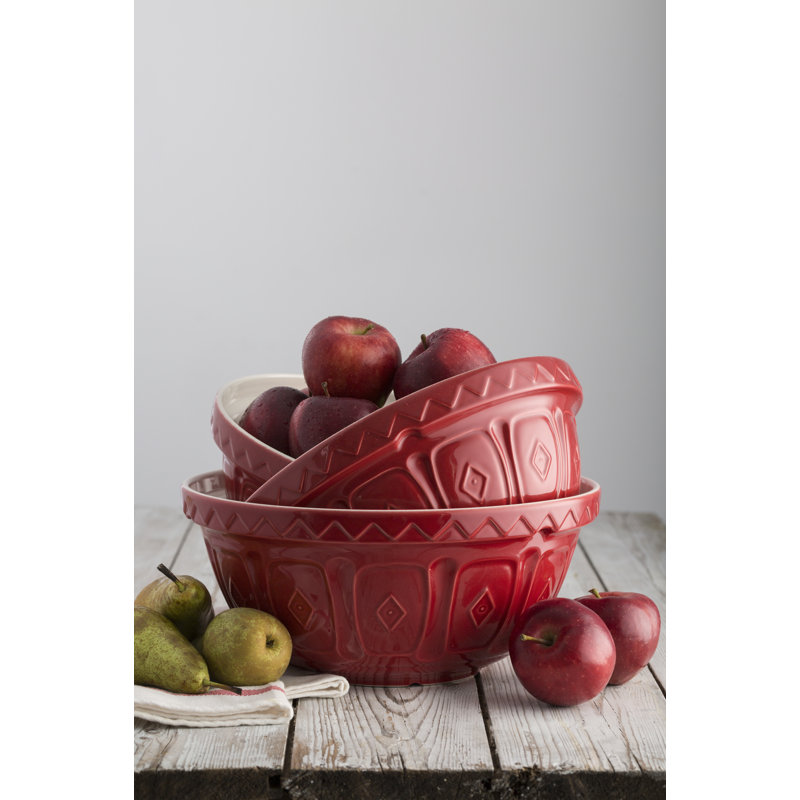 Cream Ceramic Patterned Mixing Bowl, 2.15 Quart