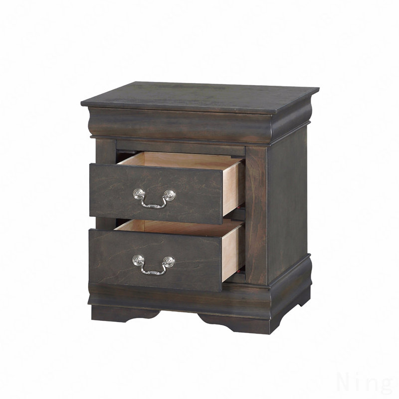 Table de chevet en pin massif avec 2 tiroirs, Gris