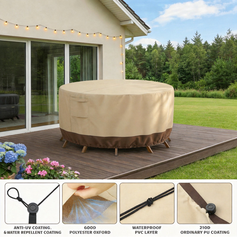 Patio Furniture Covers Waterproof Outdoor Furniture Covers Windproof with Padded Handles Heavy Duty 600D Oxford Outdoor Table Chair Set Cover, (Beige&Brown)