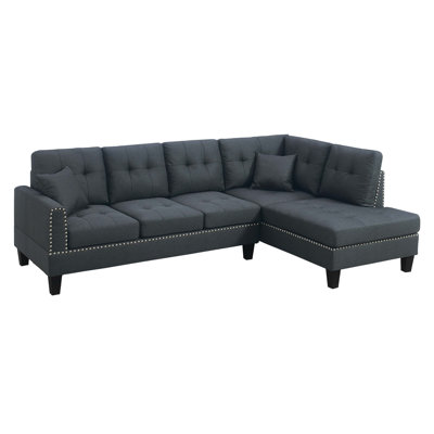 Modern Style 2Pc Sectional Set Nailhead Trim Two Matching Accent Pillows Plastic Legs Left Arm 3 Seat Sofa