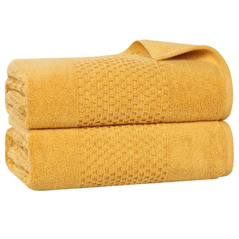 Playa Zero Twist Cotton Medium Weight Solid Waffle Textured Bath Sheets, Gold