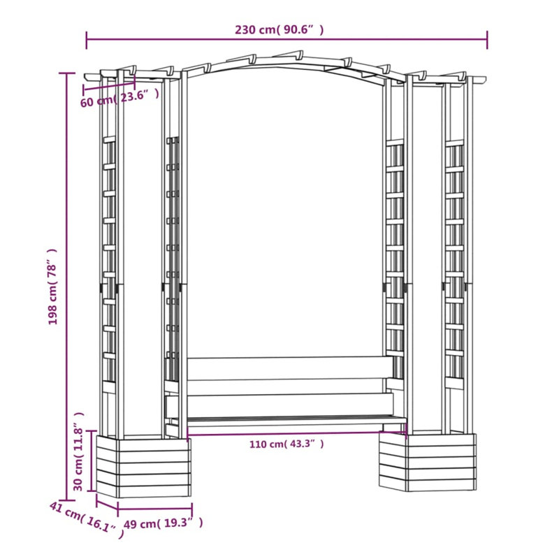 Aleksia 1.98m H x 0.6m W x 2.3m D Solid Pinewood Pergola