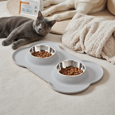 Double-bowl Pet Feeder with Non-slip Silicone Mat