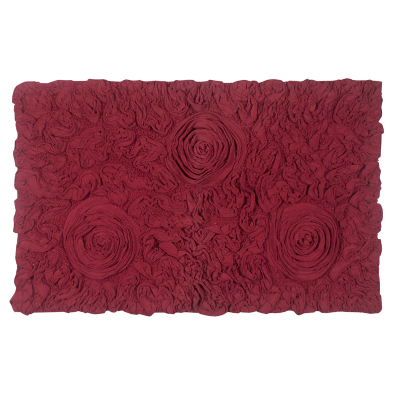 Schoenberger Floral Design Cotton Bath Rug, Red, 34" L x 21" W
