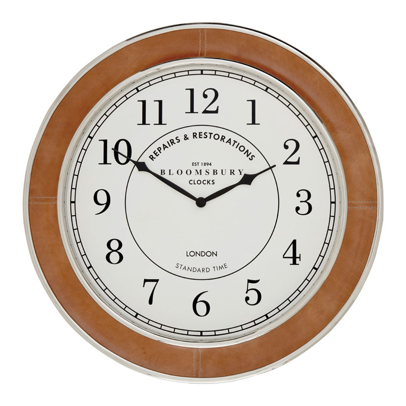 Check Wood Wall Clock, Tan, 58cm H x 58cm W x 4cm D