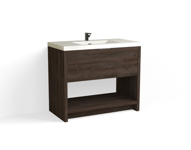 Vista 42" W Freestanding Single Bathroom Vanity, White Nanomatte/Matte Black, White Gloss, Single-Hole