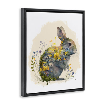 Rabbit with Buttercup Flowers Canvas Wall Art by Fab Funky