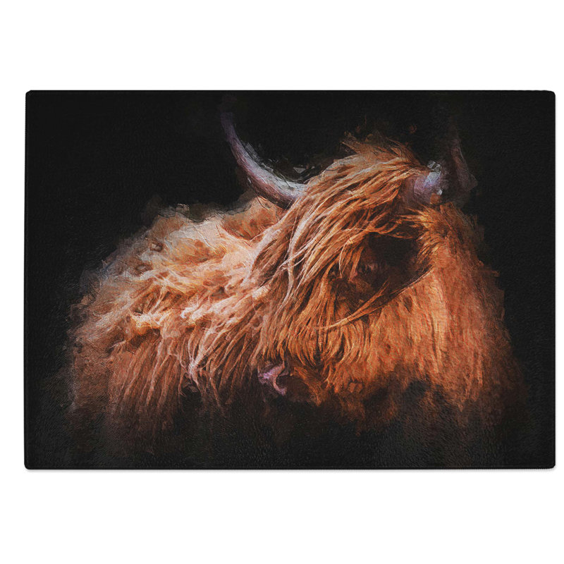 Glass Highland Cow in The Shadows Chopping Board, 39 cm W x 28.5 cm L