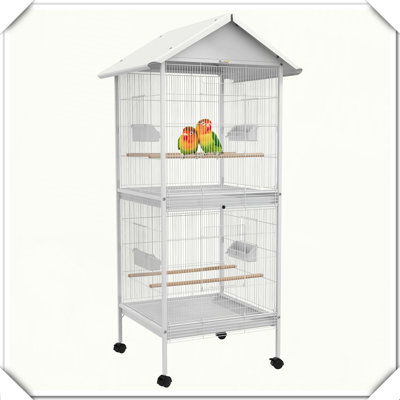 Cage à oiseaux en métal forgé avec support roulant