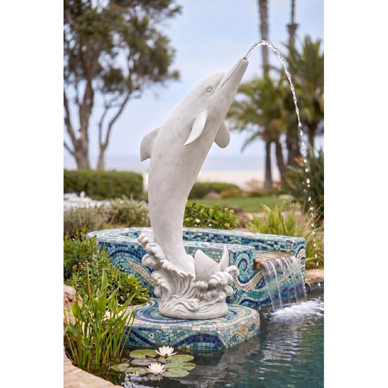 Statue de dauphin tropical sautant